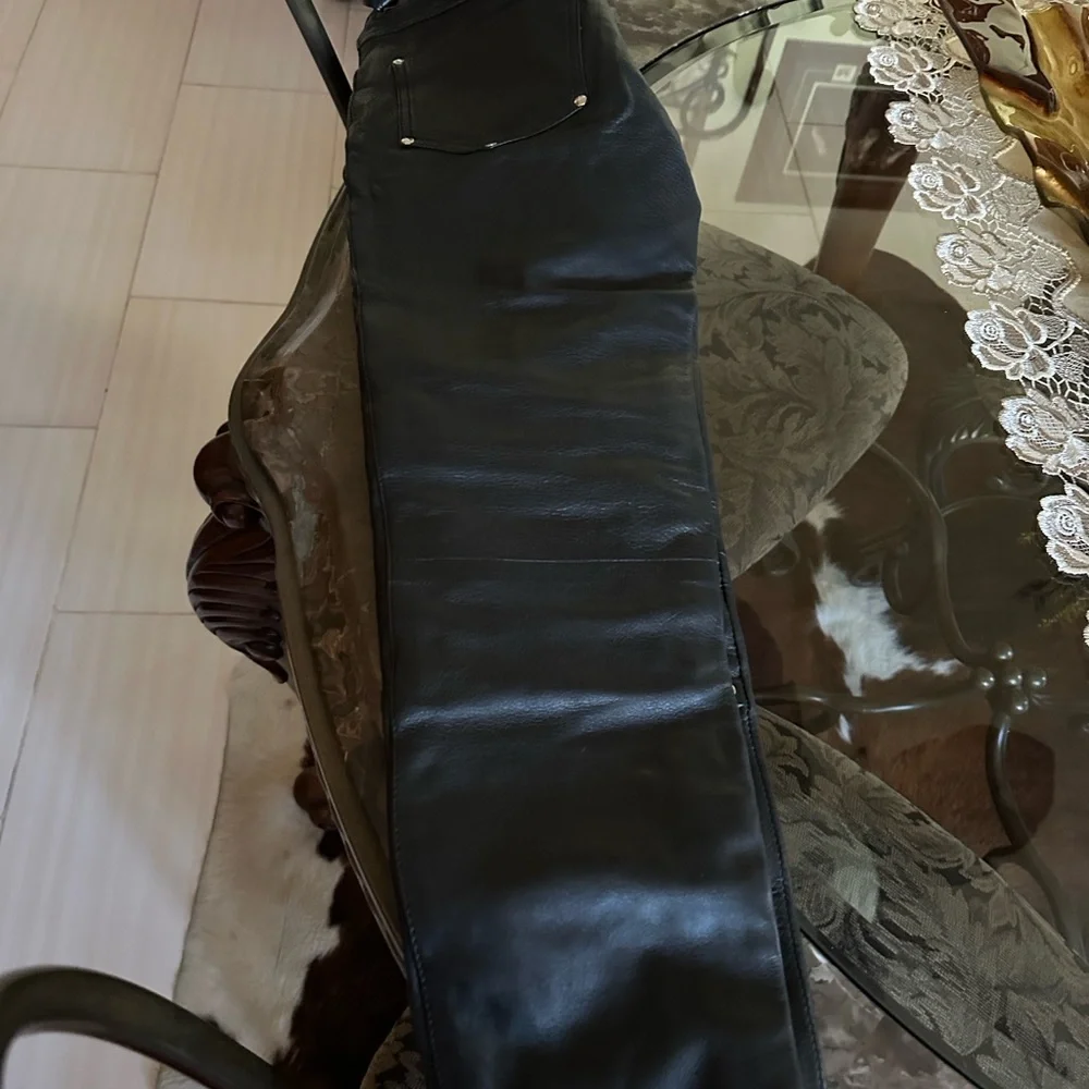 Black Studded Leather Pants - Picture 2 of 9